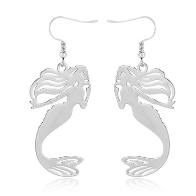 10K Gold Classic Copper Mermaid Dangle Earrings for Women (silver)