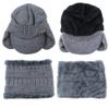 30% Wool Winter Beanie w/Visor & Earflaps for Men Outdoor Fleece Hat Scarf Set view 3