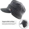 30% Wool Winter Beanie w/Visor & Earflaps for Men Outdoor Fleece Hat Scarf Set view 4