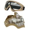 Aoutacc Airsoft Half Face Mask Steel Mesh and Goggles Set,Tactical Masks Protection Gear for Paintball BBS CS Nerf Game Cosplay Halloween Costume Accessories (Tan with Pattern) view 1