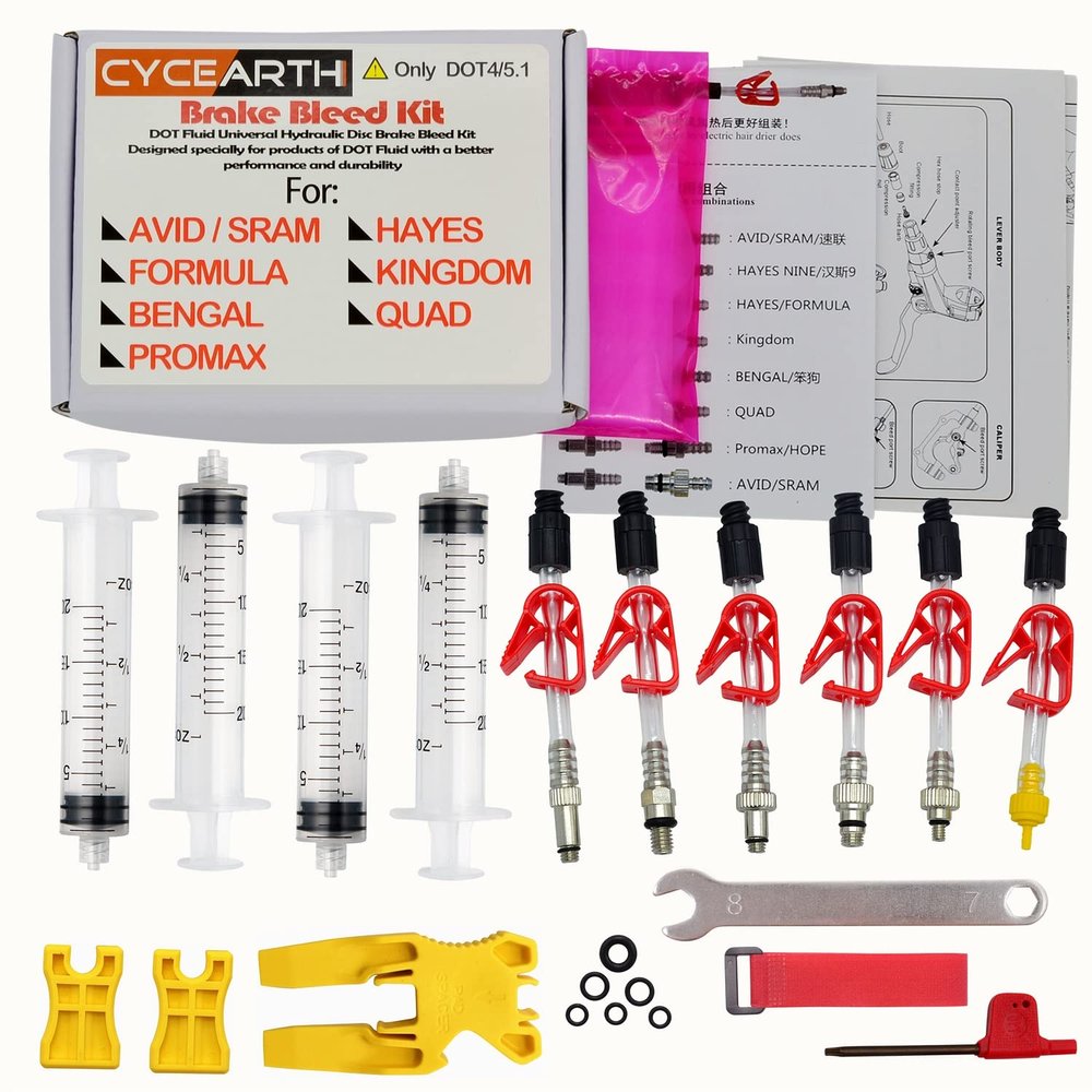 CYCEARTH Bicycle Brake DOT Oil Bleed Kit for Avid Sram Code 5 Code R Juicy Ultimate Elixir Formula Hayes Bngal Hope Quad Hydraulic Disc Tools