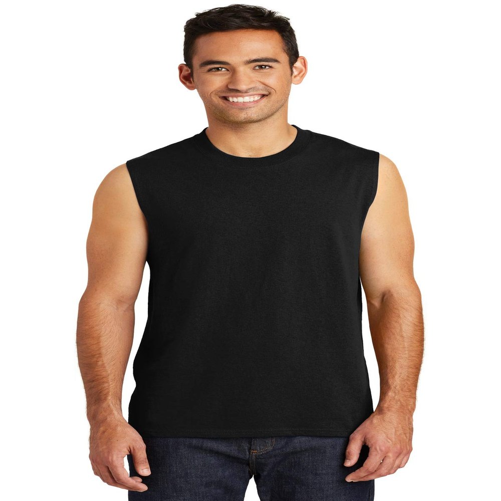 Port & Co Men's Core Cotton Sleeveless Tee, Jet Black, Small