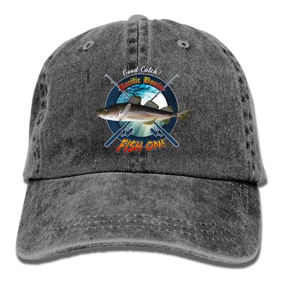 Personalized Fishing Cap with Pacific Cod Fish Pattern Print, Vintage Black Dad Hat, Adult