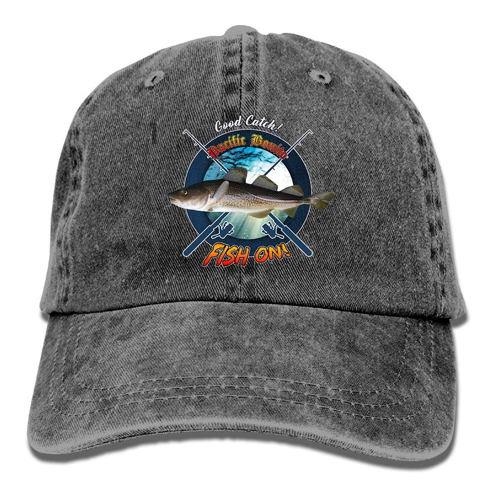 Personalized Fishing Cap with Pacific Cod Fish Pattern Print, Vintage Black Dad Hat, Adult