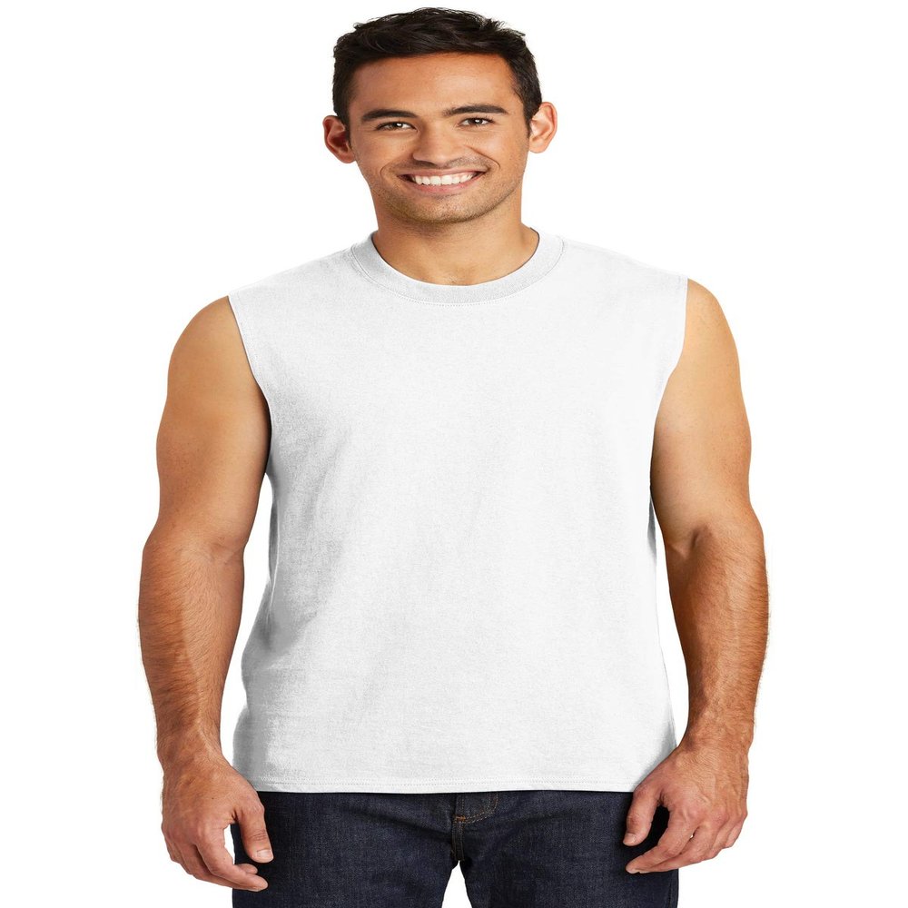 Port & Co Men's Core Cotton Sleeveless Tee, White, Small