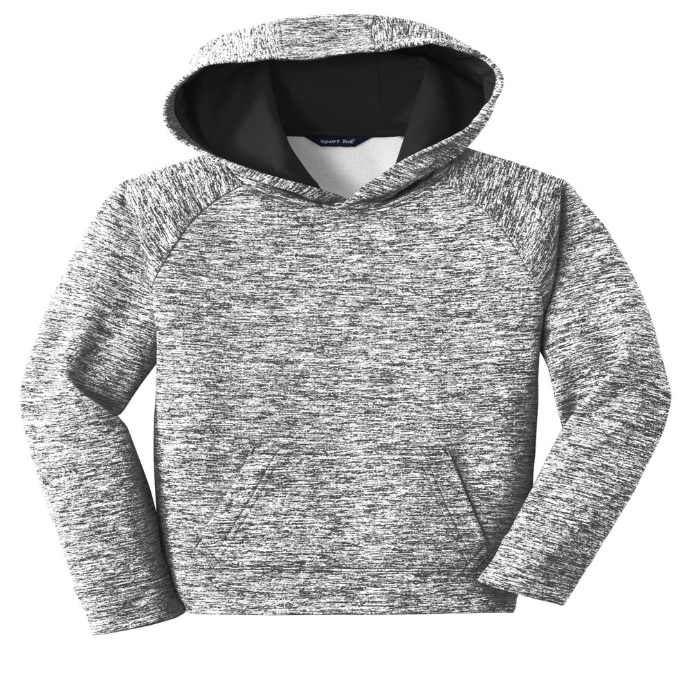 SPORT-TEK Youth PosiCharge Electric Heather Fleece Hooded Pullover, Black Electric, X-Large