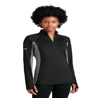 SPORT-TEK Women's Sport-Wick Stretch Contrast Quarter Zip Pullover, Black/Charcoal Grey Heather, Small