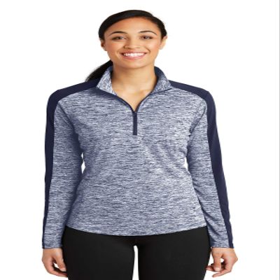 SPORT-TEK Women's PosiCharge Electric Heather Colorblock Quarter Zip Pullover, True Navy Electric/True Navy, X-Large