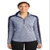SPORT-TEK Women's PosiCharge Electric Heather Colorblock Quarter Zip Pullover, True Navy Electric/True Navy, X-Large view 1