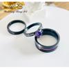 His Hers Wedding Ring Sets Couples Matching Rings Women's 18k Black Gold Filled Violet CZ Wedding Engagement Ring Bridal Sets & Men's Tungsten Carbide Wedding Band view 3