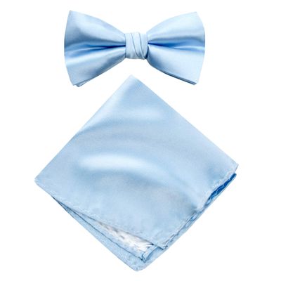 Spring Notion Men's Solid Color Satin Microfiber Bow Tie and Hankerchief Set Light Blue