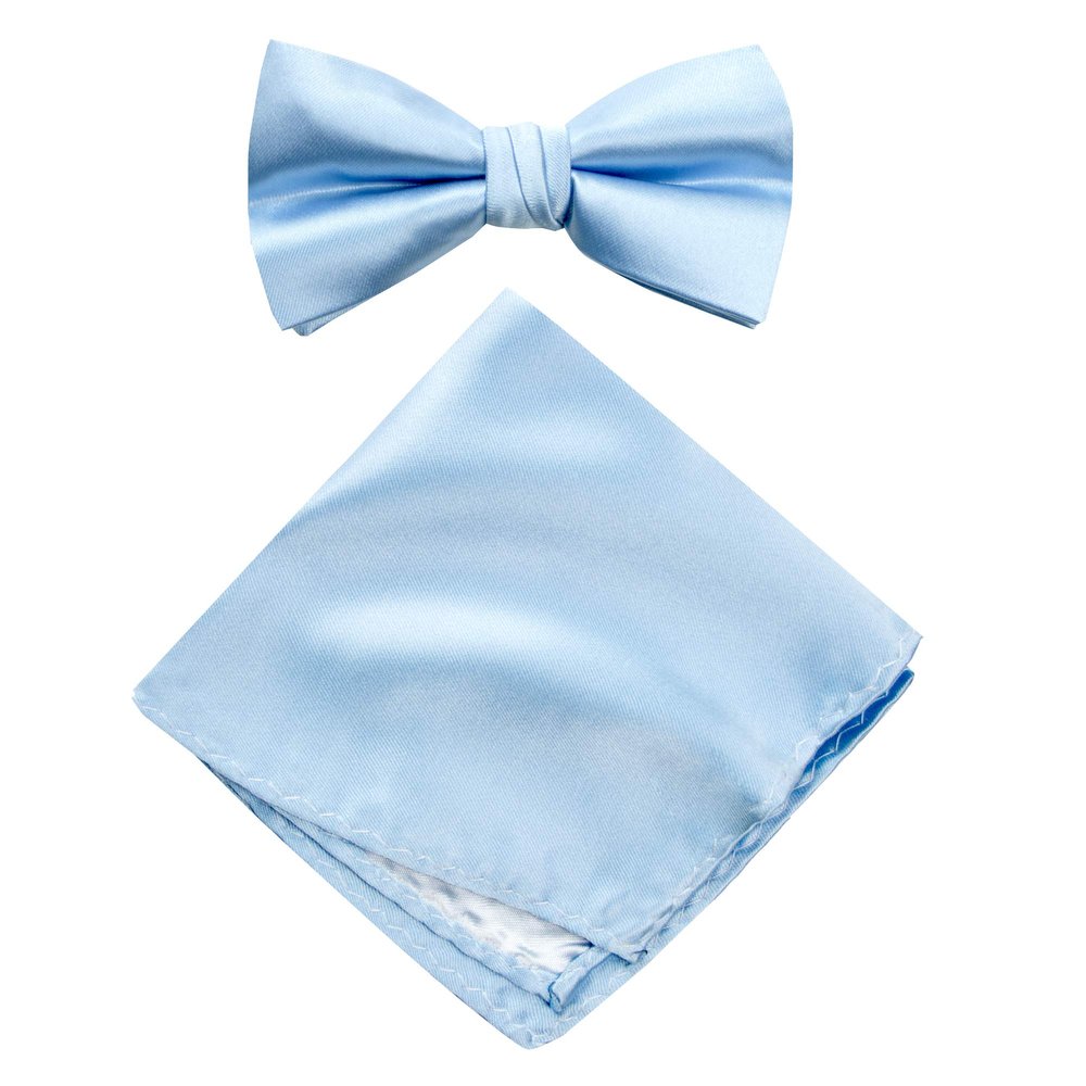 Spring Notion Men's Solid Color Satin Microfiber Bow Tie and Hankerchief Set Light Blue