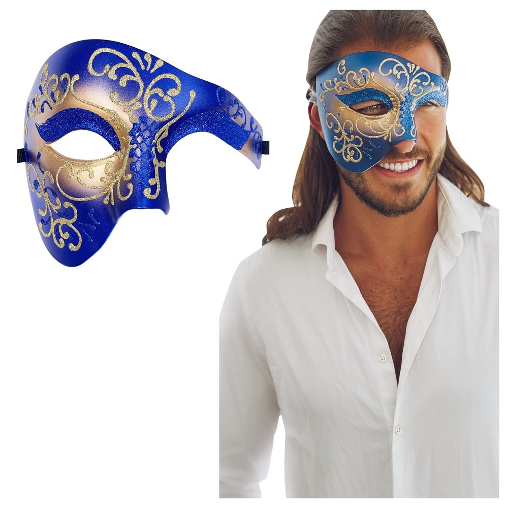 Half Face Masquerade Mask For Men Phantom Of The Opera Mask for Masquerade Party, Venetian Party, Mardi Gras, Halloween & Cosplay