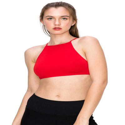 Kurve High Neck Bralette, UV Protective Fabric UPF 50+ (Made with Love in The USA), Red, Medium/Large