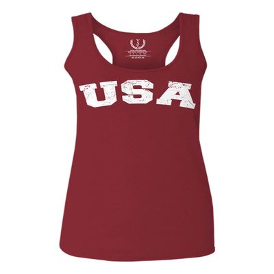 0089. Vintage Graphic USA Fonts American United States of America Military Patriotic Style Women's Tank Top Racerback (Maroon, Large)