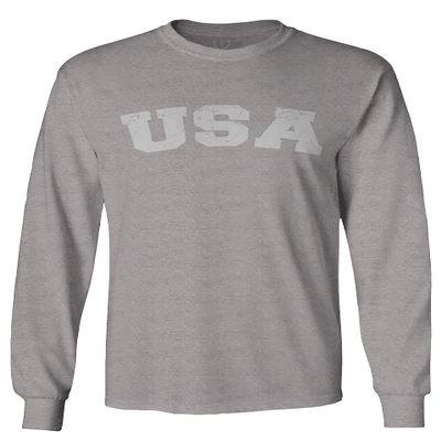 0089. Vintage Graphic USA Fonts American United States of America Military Patriotic Style Men's Long Sleeve t Shirt (Light Gray Small)