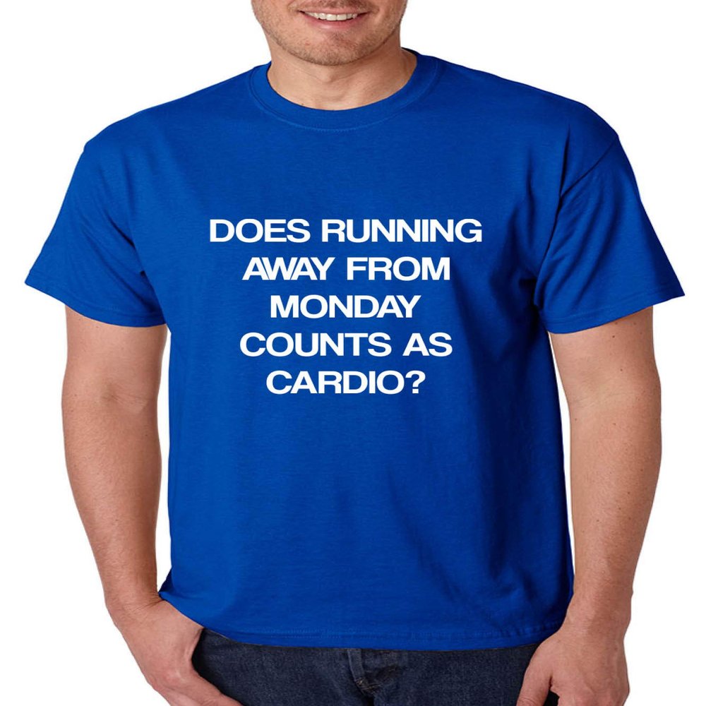 ALLNTRENDS Men's T Shirt Does Running from Monday Counts As Cardio Funny Tshirt (2XL, Royal Blue)