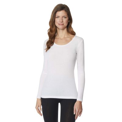 32 Degrees Women's Heat Plus Baselayer Lounge Comfy Active Wicking Scoop Top, White, Large