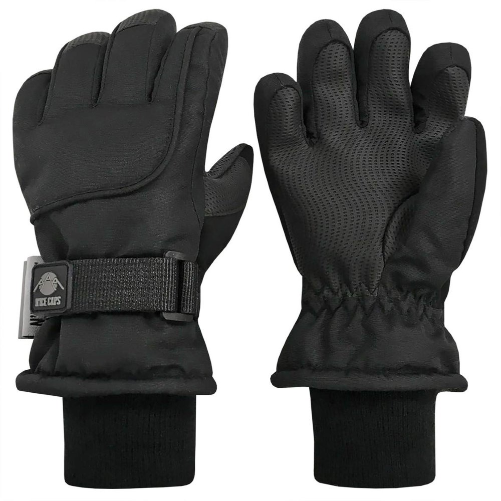 N'Ice Caps Kids Waterproof Winter Thinsulate Warm Gloves (Black - 100 Gram Thinsulate, 5-6 Years)