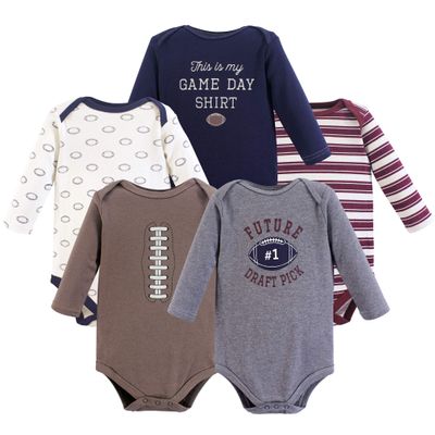 Hudson Baby Unisex Baby Cotton Long-sleeve Bodysuits, Football, 9-12 Months US