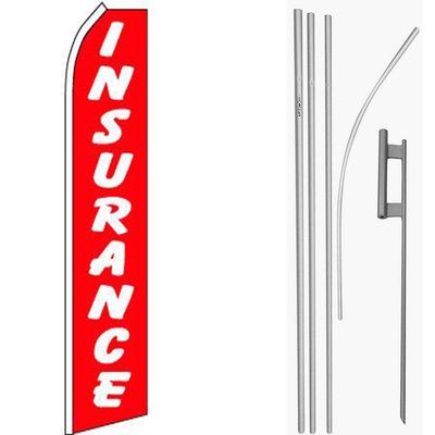 MWS Insurance Red/White Swooper Flag & 16ft Flagpole Kit/Ground Spike