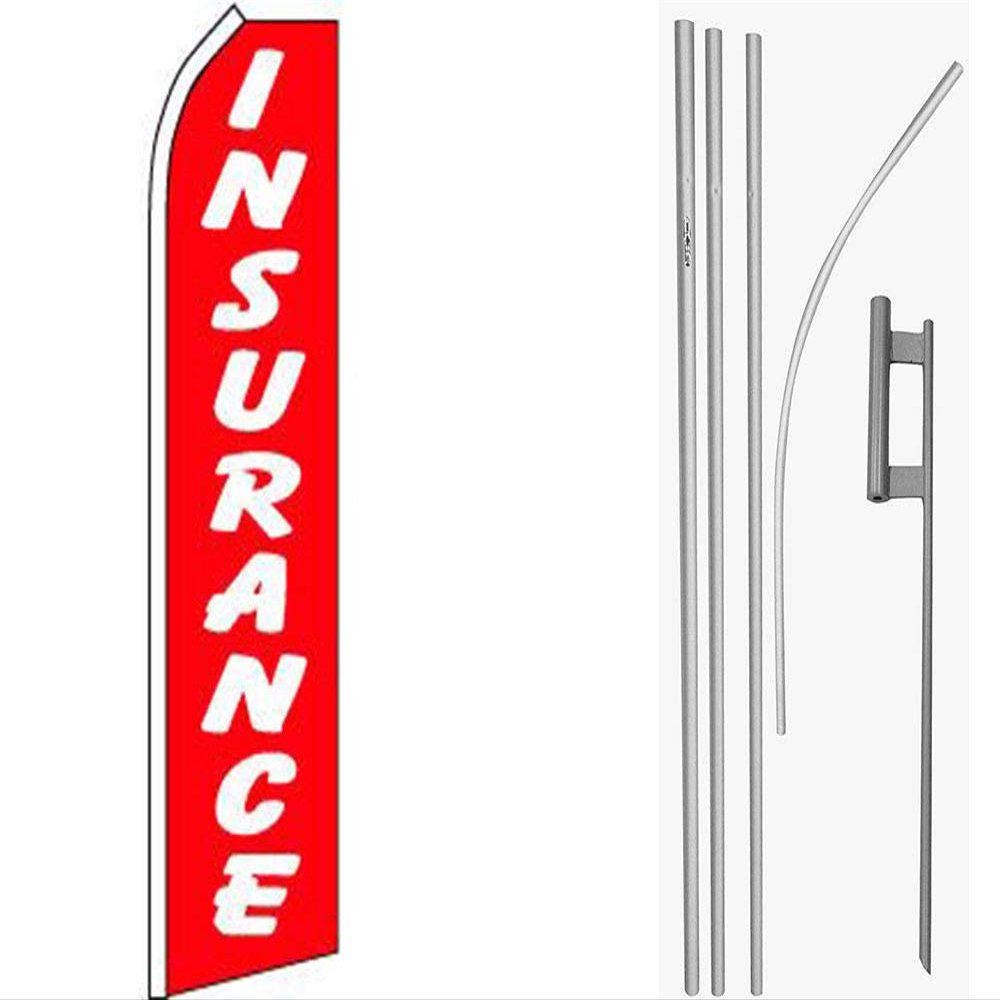 MWS Insurance Red/White Swooper Flag & 16ft Flagpole Kit/Ground Spike
