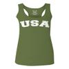 0089. Vintage Graphic USA Fonts American United States of America Military Patriotic Style Women's Tank Top Racerback (Olive, Large) view 1