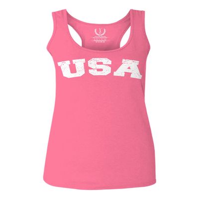 0089. Vintage Graphic USA Fonts American United States of America Military Patriotic Style Women's Tank Top Racerback (Pink Small)