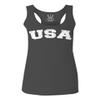 0089. Vintage Graphic USA Fonts American United States of America Military Patriotic Style Women's Tank Top Racerback (Characol Small) view 1