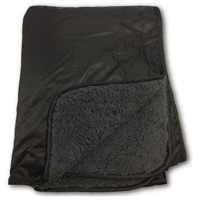 Orion Outpost Trading Company "Elemental Stadium Sherpa Blanket, Waterproof, Windproof, Picnic, Wheelchair, Camping, Concerts, Bag with Shoulder Strap and Carrying Handle, 56" x 80" (Black/Gray)