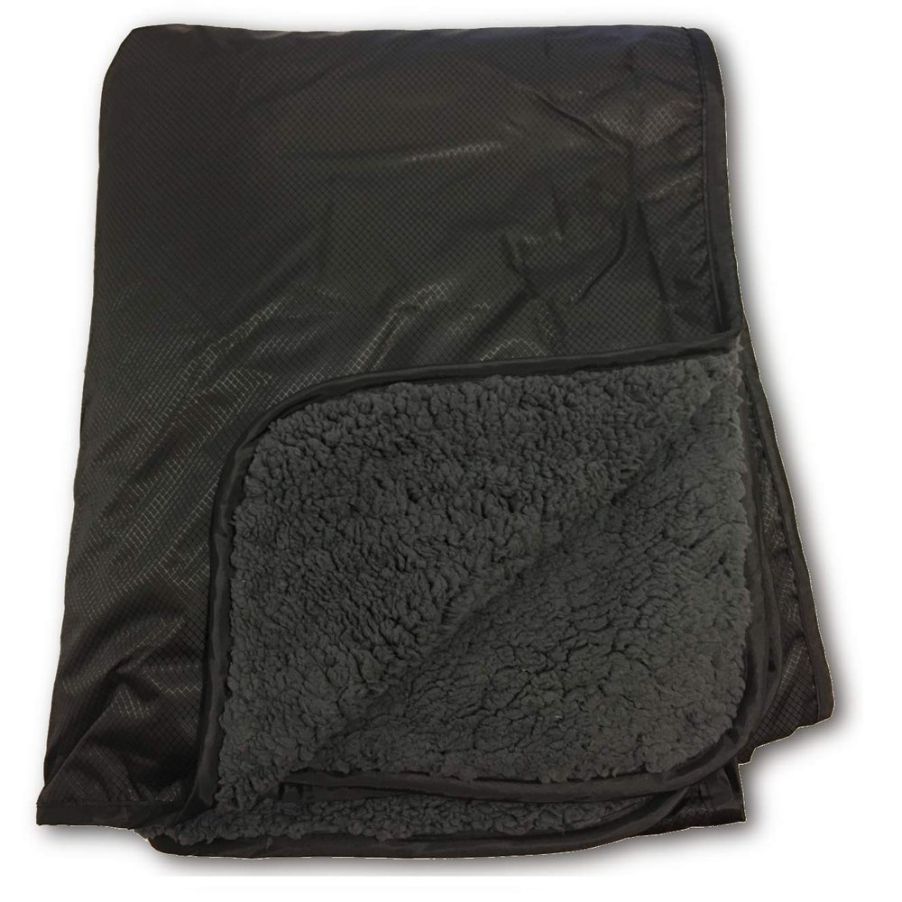 Orion Outpost Trading Company "Elemental Stadium Sherpa Blanket, Waterproof, Windproof, Picnic, Wheelchair, Camping, Concerts, Bag with Shoulder Strap and Carrying Handle, 56" x 80" (Black/Gray)