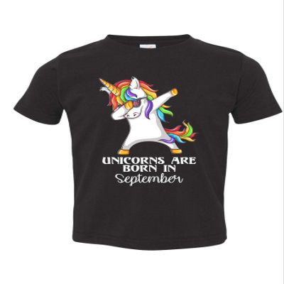ALLNTRENDS Kids Youth T Shirt Dab Unicorns are Born in Custom Month Birthday Top (S, September)