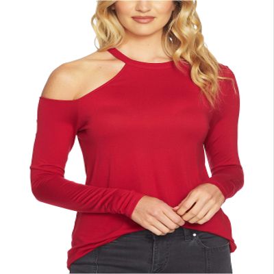 1.STATE Womens One-Shoulder Graphic T-Shirt, Red, Small