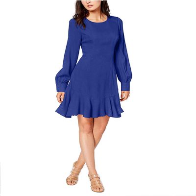Bar III Women's Ruffle-Hem Fit & Flare Dress Cobalt Glaze 10