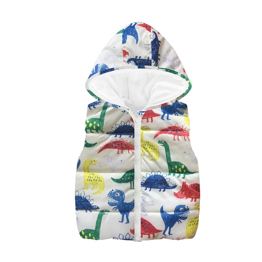 Baby Toddler Girls Boys Waistcoat Coat Autumn Winter Clothes 2-6 Years Old,Kid Cartoon Dinosaur Hooded Tops Vest (5-6 Years Old, White)