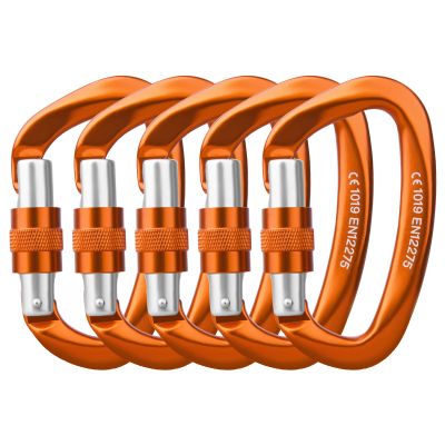 Locking Carabiner - 25kN 5600lb Climbing Carabiner Screw Gate D Shape Carabiner Orange (Pack of 4)