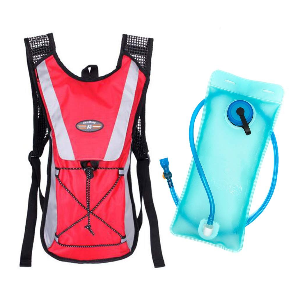 MAXMIKO Hydration Pack Water Rucksack Backpack Bladder Bag Water Bladder Cycling Hiking Camping Climbing Travel Camelback + 2L Hydration Bladder (Red)