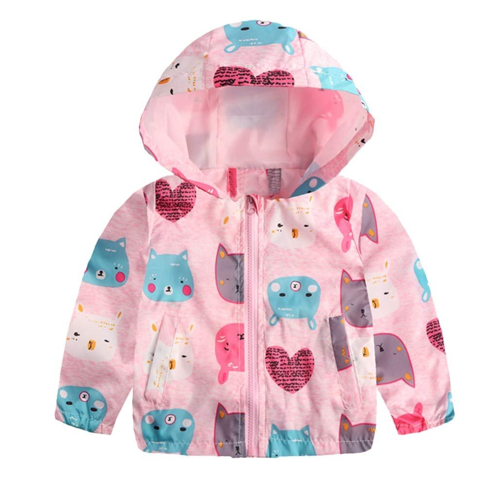 Baby Toddler Girls Boys Autumn Winter Clothes Windbreaker Hoodie Coat 2-6 Years Old,Kids Cartoon Print Top Jacket (18-24 Months, Pink)