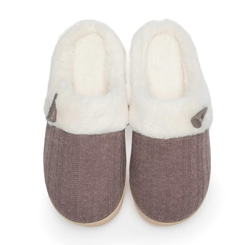 NineCiFun Women's Slip on Fuzzy Slippers Memory Foam House Slippers Outdoor Indoor Warm Plush Bedroom Shoes Scuff with Faux Fur Lining size 11 12 coffee