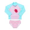 Agoky Baby Toddler Girls 3D Flower Flamingo Printed Long Sleeves Swimsuit Rush Guard Beach Wear Lake Blue&Pink 18-24 Months view 3