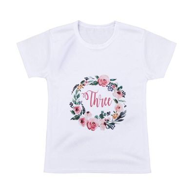Agoky Toddler Boys Girls Short Sleeves Round Neck Floral Watercolor Letter Printed T-Shirt White Three 2-4