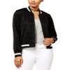 Hippie Rose Juniors' Metallic Bomber Jacket Black Lorex S view 1