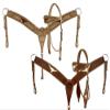 Showman Tooled Leather Headstall & Breast Collar w/Cut Out Steer Heads & Cowhide view 1