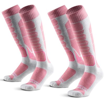 WEIERYA Ski Sock Merino Wool Ski Socks Mens Womens Skiing & Snowboarding Socks, Over The Calf (US, Alpha, Large, Regular, Regular, 2, Pink)