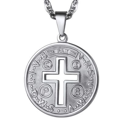 PROSTEEL Cross of St Benedict Necklace Medalla de San Benito Men Jewelry Stainless Steel Round Medal Medallion Pendant Chain