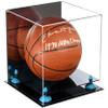 Better Display Cases Basketball Holder Clear Full Size Acrylic Display Case with Blue Risers ,Black Two Tiered Base ,Mirror case 11" L x 11" W x 11" H (A001-BLR) view 1