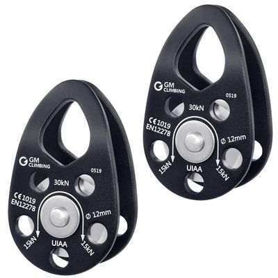 GM CLIMBING Swing Cheek Micro Pulley 30kN Self-lubricating Bushing CE UIAA Certified Black Pack of 2