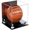 Better Display Cases Basketball Holder Clear Full Size Acrylic Display Case with White Risers ,Mirror case,Black Two Tiered Base 11" L x 11" W x 11" H (A001-WR) view 1