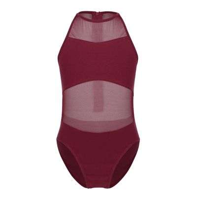 Freebily Kids Girls Basic Dance Clothing Wide Straps Criss Cross Back Gymnastics Leotard Unitard Yoga Bodysuit Tracksuit Back Zipper Burgundy 4 Years
