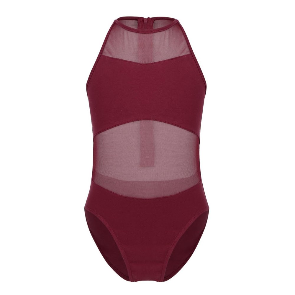 Freebily Kids Girls Basic Dance Clothing Wide Straps Criss Cross Back Gymnastics Leotard Unitard Yoga Bodysuit Tracksuit Back Zipper Burgundy 4 Years